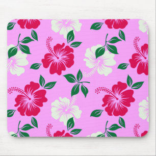Red White Hibiscus Flower Pink Mouse Pad