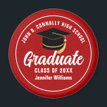 Red White High School Graduate Custom Graduation Magnet<br><div class="desc">This modern red and white custom senior graduate magnet features classy white typography of your high school or college name for the class of 2025. Customise with your graduating year under the chic black handwritten script and black grad cap for a great personalised graduation keepsake.</div>