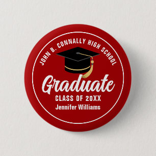 Red White High School Graduate Custom Name Tag 6 Cm Round Badge