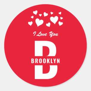 Red White Hipster Monogram Happy Valentine's Day Classic Round Sticker