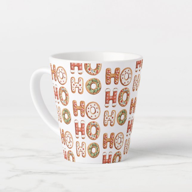 Red White Ho Ho Ho Gingerbread Cookie Christmas Latte Mug (Left Angle)