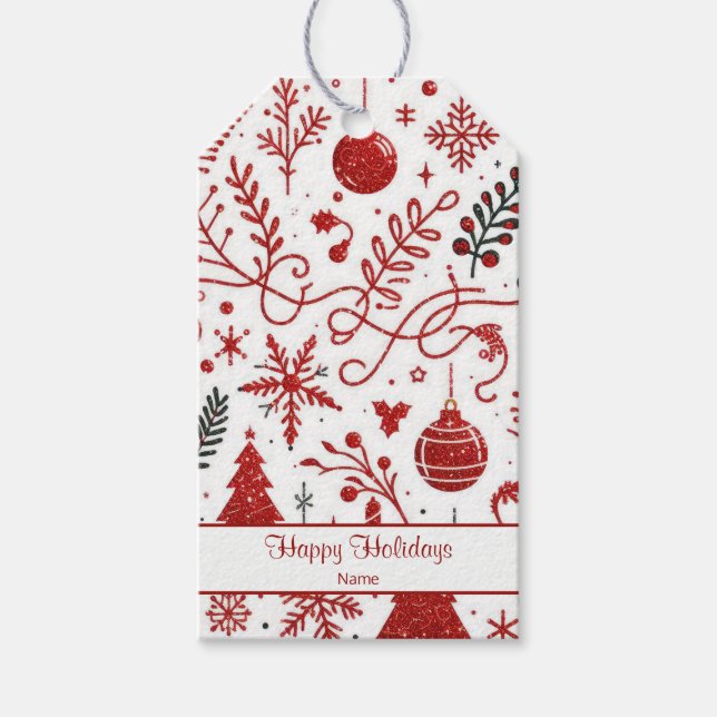 Red White Holiday Gift Tag (Front)