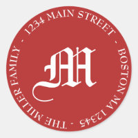 Red & White Holiday Monogram Return Address