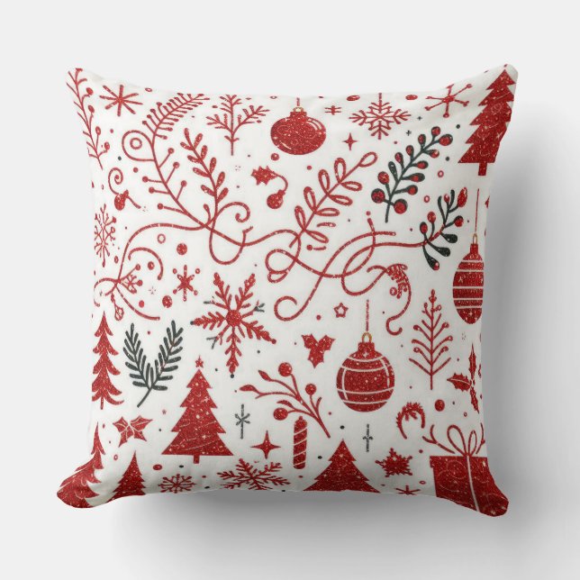 Red White Holiday Throw Pillow (Front)