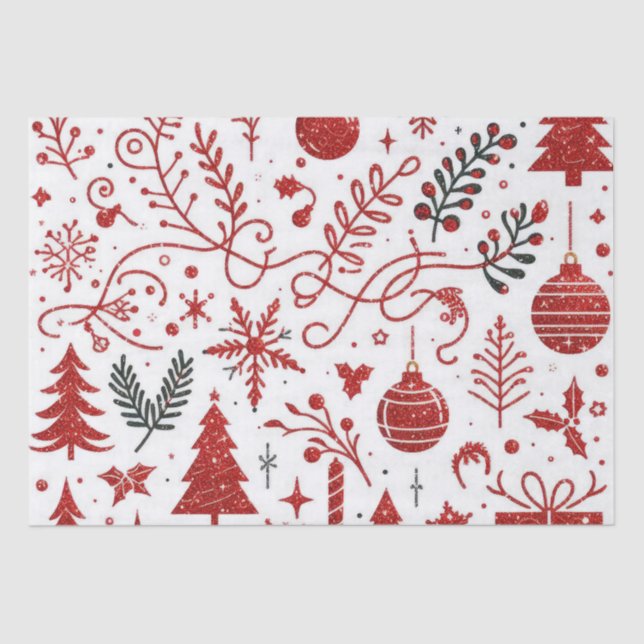 Red White Holiday Tissue Paper (Front)