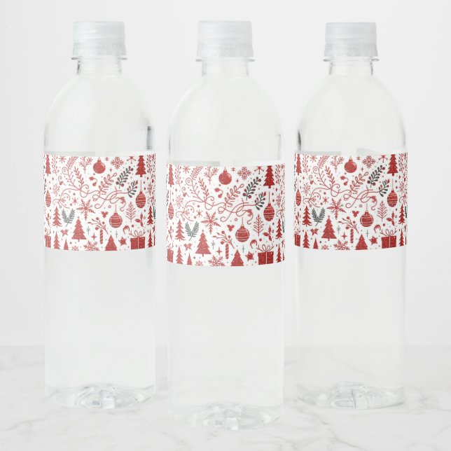 Red White Holiday Water Bottle Label (Bottles)