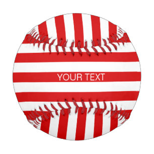 Red White Horizontal Preppy Stripe Name Monogram Baseball