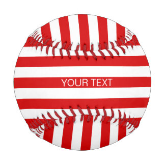 Red White Horizontal Preppy Stripe Name Monogram Baseball
