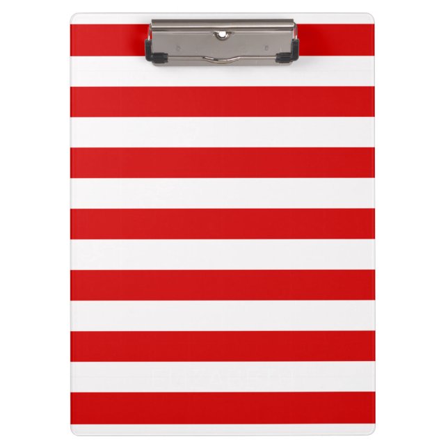 Red White Horizontal Preppy Stripe Name Monogram Clipboard (Front)