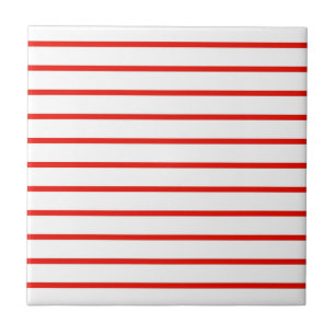 Red White Horizontal Stripe Pattern Ceramic Tile