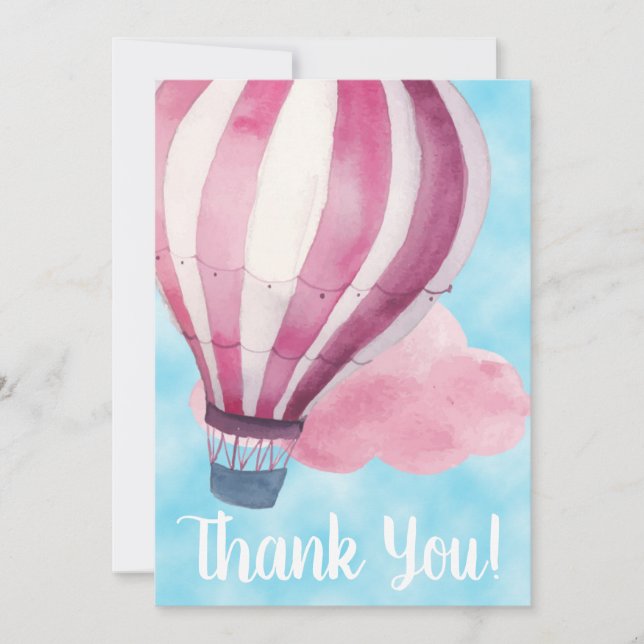 Red White Hot Air Balloon in Blue Sky Thank You (Front)