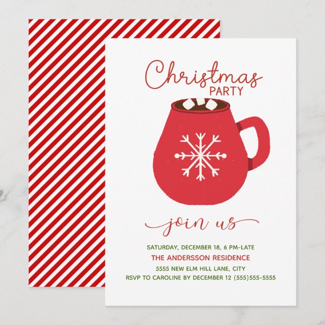 Red White Hot Cocoa Christmas Party Invitation (Front/Back)