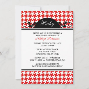 Red & White Houndstooth Baby Shower Invitations