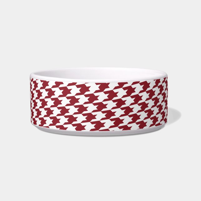 Red & White Houndstooth Monogram Small Dog Bowl (Right)