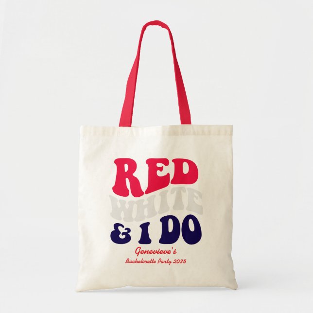 Red White I Do American Retro Bachelorette Party Tote Bag (Front)