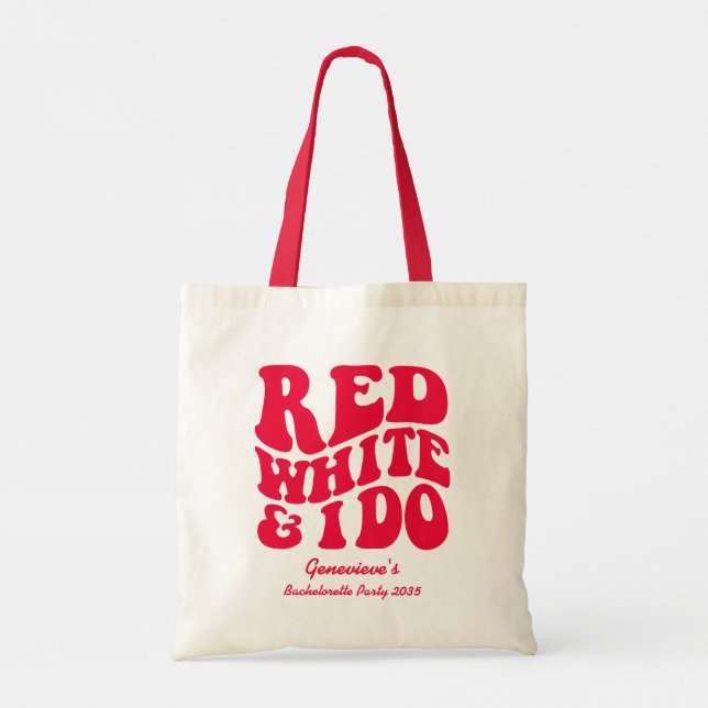 Red White I Do | Red Retro July 4th Bachelorette Tote Bag (Back)