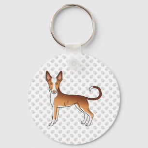 Red & White Ibizan Hound Smooth Coat Dog And Paws Key Ring