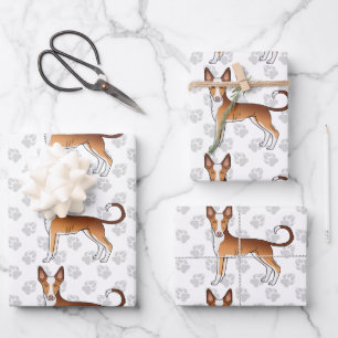 Red & White Ibizan Hound Smooth Coat Dog Pattern Wrapping Paper Sheet