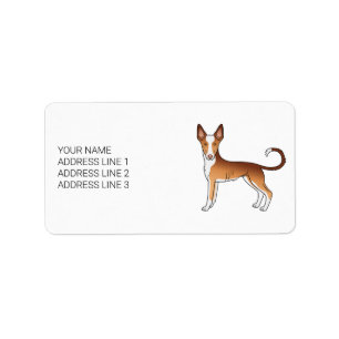 Red & White Ibizan Hound Smooth Coat Dog With Text Label