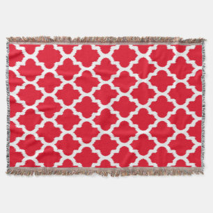 Red & White Ikat Quatrefoil Pattern Throw Blanket
