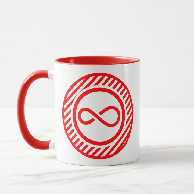 Red White Infinity Knot Autism Warning Mug (Left)
