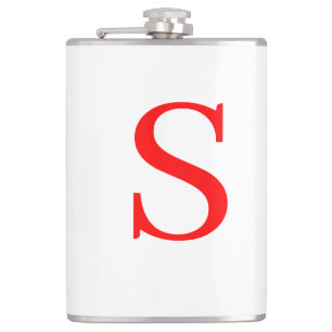 Red & White Initial Letter Monogrammed Plain Hip Flask