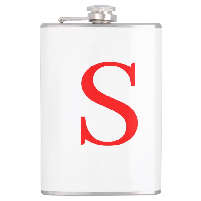 Red & White Initial Letter Monogrammed Plain Hip Flask (Front)
