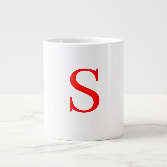 Red & White Initial Letter Monogrammed Plain Large Coffee Mug (Front)