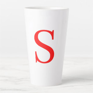 Red & White Initial Letter Monogrammed Plain Latte Mug