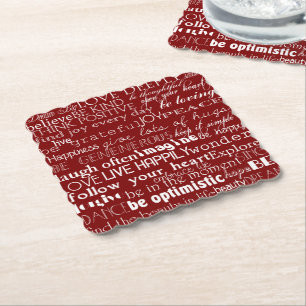 Red White Inspirational Words Christmas Paper Coaster
