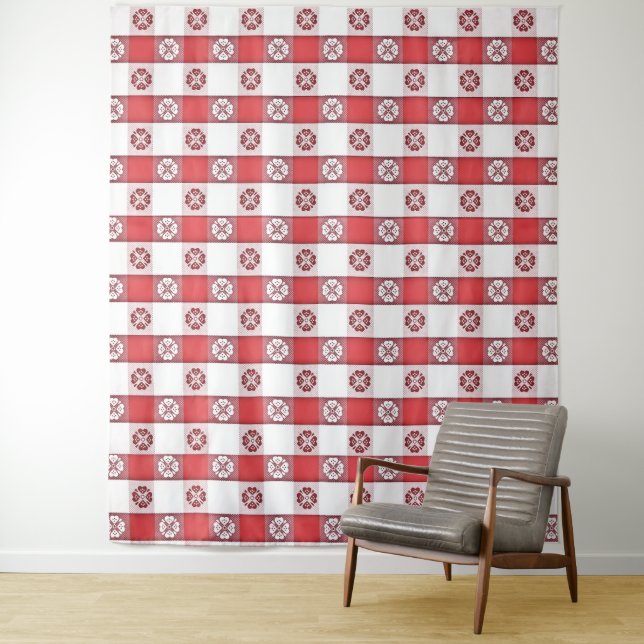 Red White Italian Tablecloth Print  Tapestry (In Situ)