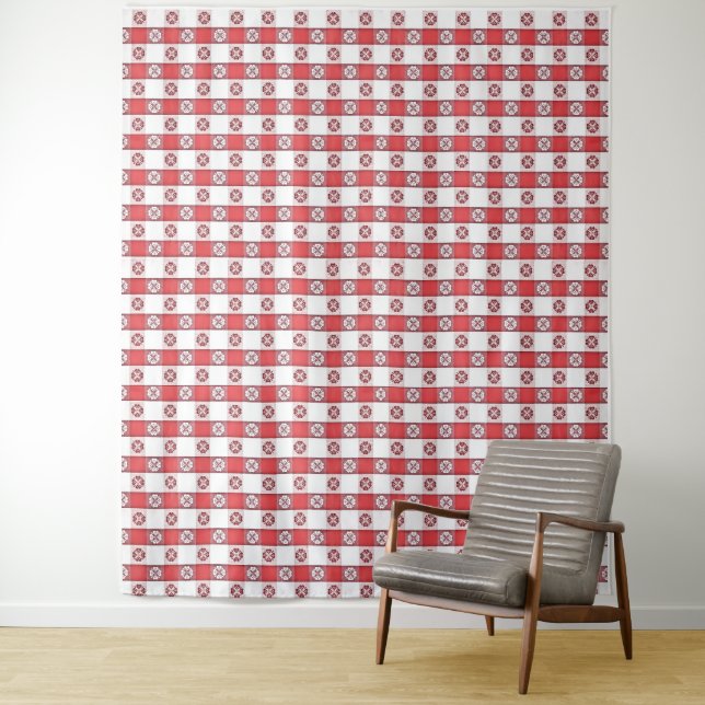 Red White Italian Tablecloth Print  Tapestry (In Situ)