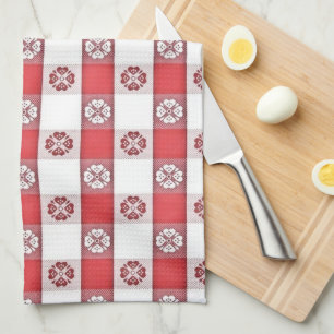 Red White Italian Tablecloth Print Tea Towel