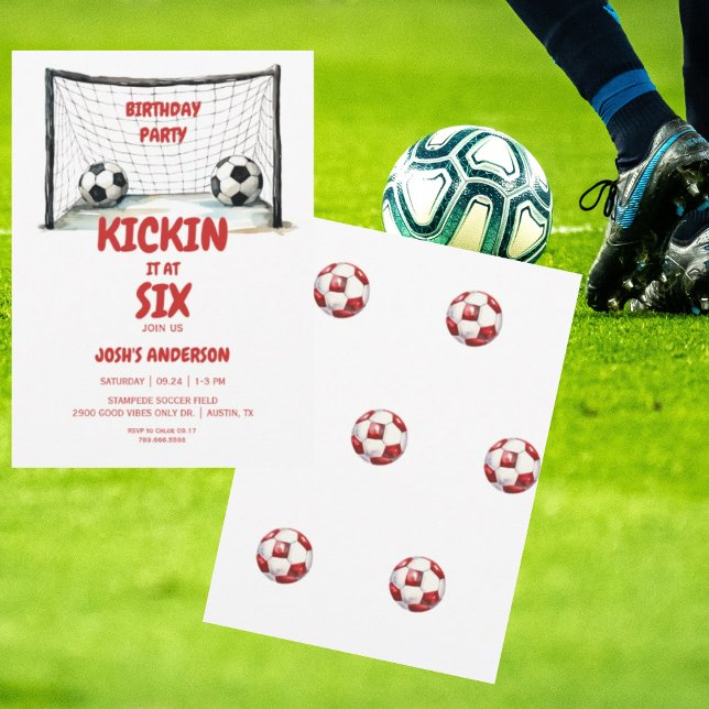 Red & White Kickin Soccer Birthday Party Invitation (Creator Uploaded)