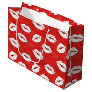 Red White Kiss Lips Flirty Love Valentine's day Large Gift Bag