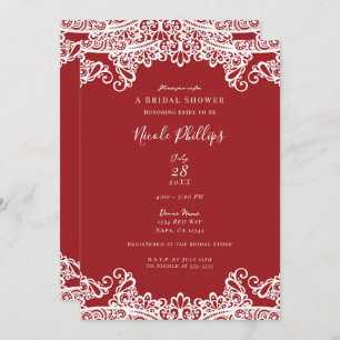 Red & White Lace Elegant Chic Bridal Shower     Invitation