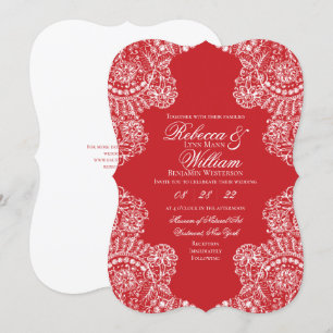 Red White Lace Elegant Wedding Invitation