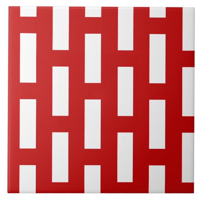 Red White Lattice Pattern Ceramic Tile (Front)