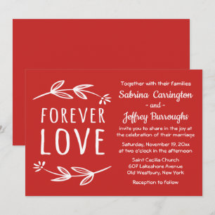 Red & White Laurel Leaves Forever Love" Wedding Invitation