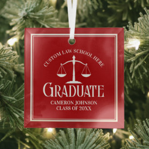 Red White Law School Graduation Christmas Glass Tree Decoration