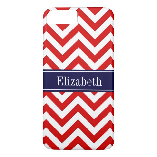 Red White LG Chevron Navy Blue Name Monogram Case-Mate iPhone Case (Back)