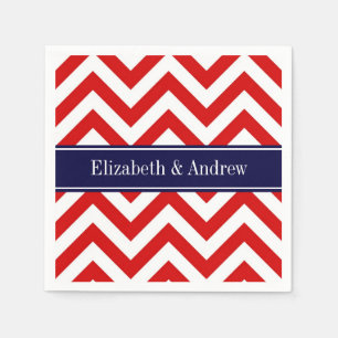 Red White LG Chevron Navy Blue Name Monogram Napkin