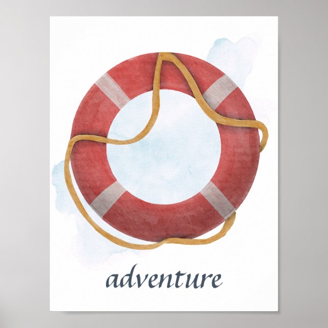 Red White Lifebuoy Life Preserver Nautical Ocean Poster (Front)