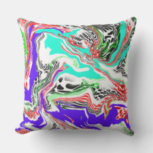 Red, White, Lime Green, Blue and Black Abstract Cushion