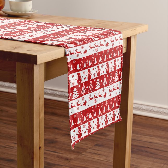 Red White Line Art Silhouette Christmas Images Medium Table Runner (In Situ)