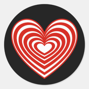 Red & White Lined Heart Classic Round Sticker
