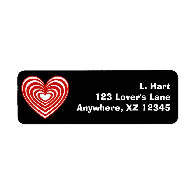 Red & White Lined Heart Return Address Label (Front)