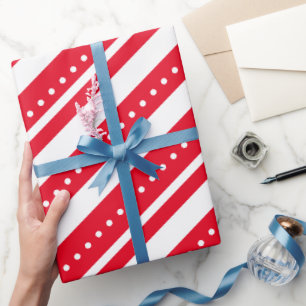 Red White Lines Dots Christmas Wrapping Paper