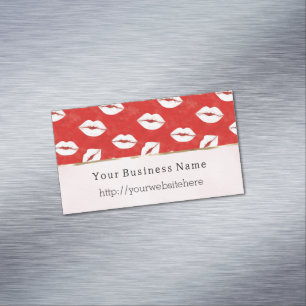 Red White Lips Kiss Business name website Magnetic Business Card