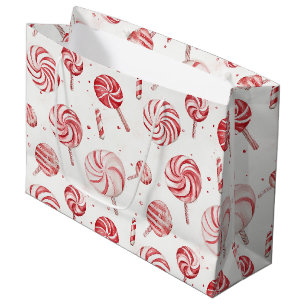 Red White Lollipops Christmas Large Gift Bag